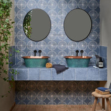 Load image into Gallery viewer, BC Designs Verdigris Green Copper Basin, Roll Top Verdigris Copper Bathroom Wash Basin - 530x345mm
