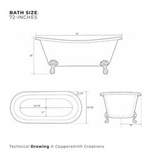 Load image into Gallery viewer, Coppersmith Creations Clawfoot Copper Bath, Roll Top Blue Patina Copper Bathtub - 1830x815mm