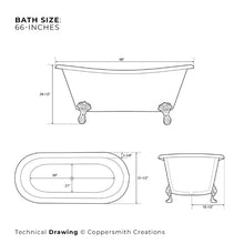 Load image into Gallery viewer, Coppersmith Creations Clawfoot Copper Baath, Roll Top Blue Patina Copper Bathtub - 1680x800mm