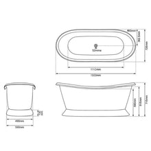 Load image into Gallery viewer, Coppersmith Creations Copper-Nickel Bateau Bath, Roll Top Copper-Nickel Bathtub - 1500x725mm