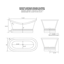 Load image into Gallery viewer, Coppersmith Creations Double Slipper Antique Copper-Nickel Bath, Roll Top Ribbed Base Copper-Nickel Bathtub - 1680x815mm