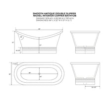 Load image into Gallery viewer, Coppersmith Creations Double Slipper Antique Copper-Nickel Bath, Roll Top Ribbed Base Copper-Nickel Bathtub - 1680x815mm