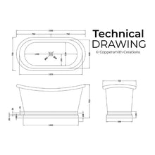 Load image into Gallery viewer, Coppersmith Creations Graphite Grey Antique Copper Bath, Roll Top Grey Copper Bathtub - 1500x725mm
