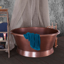 Load image into Gallery viewer, Hurlingham Hammered Baignoire Copper Bath, Roll Top Antique Copper Round Bathtub - 1500mm