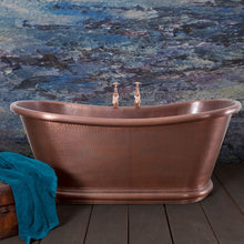 Load image into Gallery viewer, Hurlingham Hammered Bulle Copper Bath, Roll Top Antique Copper Hammered Bathtub - 1700x740mm