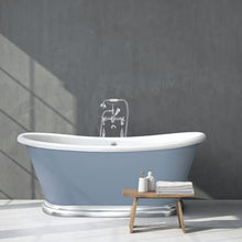 Load image into Gallery viewer, BC Designs Boat Bath Polished White Roll Top & Aluminium Plinth 1580x750mm BAS763