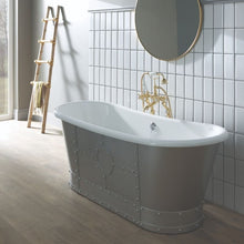 Load image into Gallery viewer, Industrial BC Designs Boat Bath, Acrylic Roll Top Bath With Rivet Outer & Painted Bath - 1730x690mm