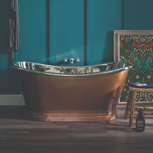 Load image into Gallery viewer, BC Designs Antique Copper-Nickel Bath, Copper Roll Top Boat Bath - 1500x725mm BAC017 BAC016