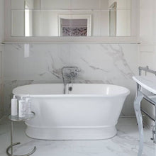 Load image into Gallery viewer, BC Designs Bampton Cian Freestanding Roll Top Boat Bath, Polished White - 1555x740mm