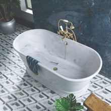 Load image into Gallery viewer, BC Designs Bampton Marble Freestanding Bath, Roll Top Boat Bath, Marble Finish - 1555x740mm