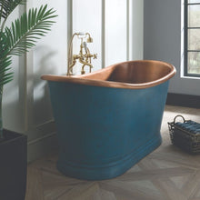 Load image into Gallery viewer, BC Designs Blue Verdigris Antique Copper Bath, Blue Verdigris Copper Roll Top Boat Bath - 1500x725mm