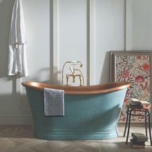 Load image into Gallery viewer, BC Designs Green Verdigris Antique Copper Bath, Green Verdigris Copper Roll Top Boat Bath - 1500x725mm