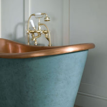 Load image into Gallery viewer, BC Designs Green Verdigris Antique Copper Bath, Patina Verdigris Copper Roll Top Boat Bath - 1500x725mm