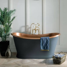 Load image into Gallery viewer, BC Designs Antique Copper Painted Bath, Painted Copper Roll Top Boat Bath - 1500x725mm
