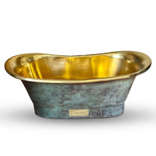 Load image into Gallery viewer, Coppersmith Creations Blue-Green Antique Brass Bath, Roll Top Blue-Green Patina Brass Bathtub - 1700x690mm