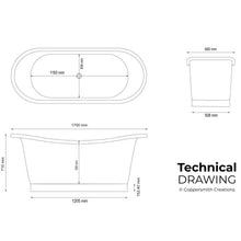 Load image into Gallery viewer, Coppersmith Creations Brass Bateau Bath, Roll Top Black Brass Bathtub - 1700x690mm