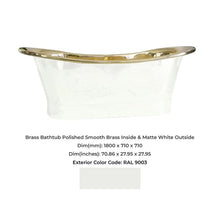 Load image into Gallery viewer, Coppersmith Creations Brass Bateau Bath, Roll Top Matt White Brass Bathtub - 1800x710mm