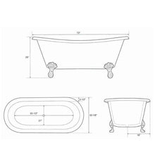 Load image into Gallery viewer, Coppersmith Creations Clawfoot Hammered Brass Bath, Roll Top Hammered Brass Bathtub - 1830x815mm