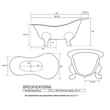 Load image into Gallery viewer, Coppersmith Creations Clawfoot Copper Bath, Roll Top Copper Bathtub - 1830x915mm