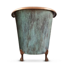 Load image into Gallery viewer, Coppersmith Creations Clawfoot Soaking Copper Bath, Roll Top Hammered Blue-Green Patina Copper Soaking Bathtub - 1220x815mm