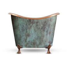 Load image into Gallery viewer, Coppersmith Creations Clawfoot Soaking Copper Bath, Roll Top Hammered Blue-Green Patina Copper Soaking Bathtub - 1220x815mm