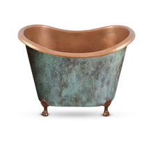 Load image into Gallery viewer, Coppersmith Creations Clawfoot Soaking Copper Bath, Roll Top Hammered Blue-Green Patina Copper Soaking Bathtub - 1220x815mm
