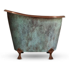 Load image into Gallery viewer, Coppersmith Creations Clawfoot Soaking Copper Bath, Roll Top Hammered Blue-Green Patina Copper Soaking Bathtub - 1245x795mm