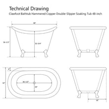 Load image into Gallery viewer, Coppersmith Creations Clawfoot Soaking Copper Bath, Roll Top Hammered Copper Soaking Bathtub - 1220x815mm