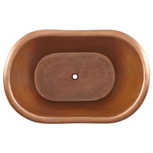 Load image into Gallery viewer, Coppersmith Creations Clawfoot Soaking Copper Bath, Roll Top Hammered Blue-Green Patina Copper Soaking Bathtub - 1220x815mm