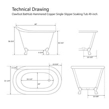 Load image into Gallery viewer, Coppersmith Creations Clawfoot Soaking Copper Bath, Roll Top Hammered Copper Soaking Bathtub - 1245x795mm