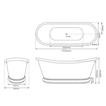 Load image into Gallery viewer, Coppersmith Creations Copper-Nickel Boat Bath, Roll Top Copper-Nickel Bathtub - 1770x740mm