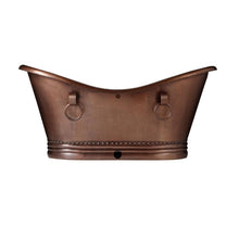 Load image into Gallery viewer, Coppersmith Creations Double Slipper Antique Copper Bath, Roll Top Hammered Copper Bathtub With Rings - 1677x825mm