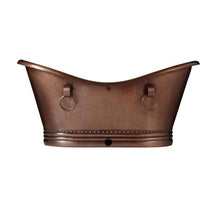 Load image into Gallery viewer, Coppersmith Creations Double Slipper Antique Copper Bath, Roll Top Hammered Copper Bathtub With Rings - 1830x840mm