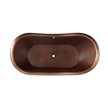 Load image into Gallery viewer, Coppersmith Creations Double Slipper Antique Copper Bath, Roll Top Hammered Copper Bathtub With Rings - 1677x825mm