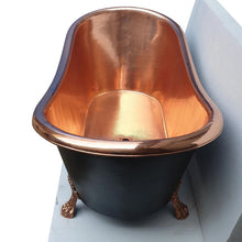 Load image into Gallery viewer, Coppersmith Creations Hammered Clawfoot Copper Bath, Roll Top Black Copper Bathtub - 1830x815mm