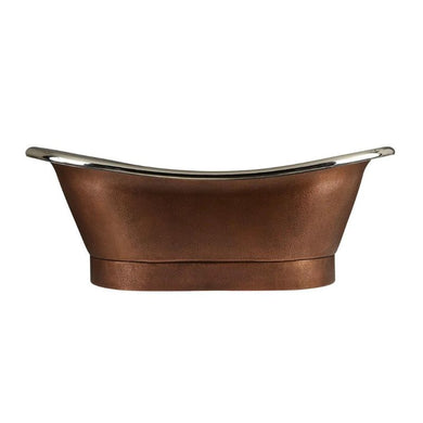 Coppersmith Creations Hammered Double Slipper Antique Copper-Nickel Bath, Roll Top Hammered Copper-Nickel Bathtub - 1955x1118mm