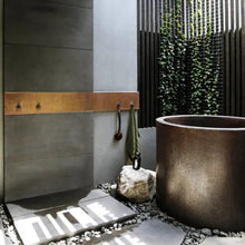Load image into Gallery viewer, Coppersmith Creations Japanese Style Soaking Copper Bath, Roll Top Hammered Copper Soaking Bathtub - 1145x1145mm