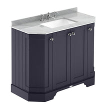 Load image into Gallery viewer, Hudson Reed Old London 4-Door Angled Vanity Unit & 3TH Marble Top Bathroom Basin, Twilight Blue - 1000x810mm Grey Marble LOF387