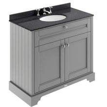 Load image into Gallery viewer, Hudson Reed Old London Bathroom Cabinet Vanity Unit & 3TH Marble Top Bathroom Basin, Storm Grey - 1000x890mm Black Marble LOF279