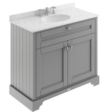 Load image into Gallery viewer, Hudson Reed Old London Bathroom Cabinet Vanity Unit & 3TH Marble Top Bathroom Basin, Storm Grey - 1000x890mm Grey Marble LOF281