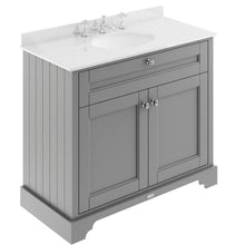Load image into Gallery viewer, Hudson Reed Old London Bathroom Cabinet Vanity Unit & 3TH Marble Top Bathroom Basin, Storm Grey - 1000x890mm White Marble LOF280