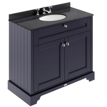 Load image into Gallery viewer, Hudson Reed Old London Bathroom Cabinet Vanity Unit & 3TH Marble Top Bathroom Basin, Twilight Blue - 1000x890mm Black Marble LOF379