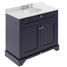 Load image into Gallery viewer, Hudson Reed Old London Bathroom Cabinet Vanity Unit & 3TH Marble Top Bathroom Basin, Twilight Blue - 1000x890mm Grey Marble LOF381