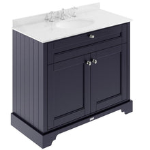 Load image into Gallery viewer, Hudson Reed Old London Bathroom Cabinet Vanity Unit & 3TH Marble Top Bathroom Basin, Twilight Blue - 1000x890mm White Marble LOF380