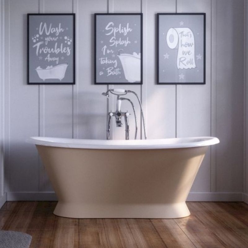 Hurlingham Chaucer Freestanding Cast Iron Bath, Roll Top Painted Batht