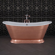 Load image into Gallery viewer, Hurlingham Galleon Cast Iron Freestanding Bath, Hand Gilded Roll Top Boat Bath - 1400x740mm Faux Copper Leaf Finish renaissanceathome