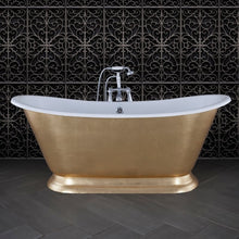 Load image into Gallery viewer, Hurlingham Galleon Cast Iron Freestanding Bath, Hand Gilded Roll Top Boat Bath - 1400x740mm Faux Gold Leaf Finish renaissanceathome