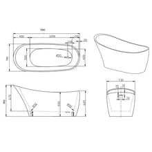 Load image into Gallery viewer, Indulgent Bathing Spindle Acrylic Freestanding Bath, Painted Slipper Bathtub - 1680x730mm