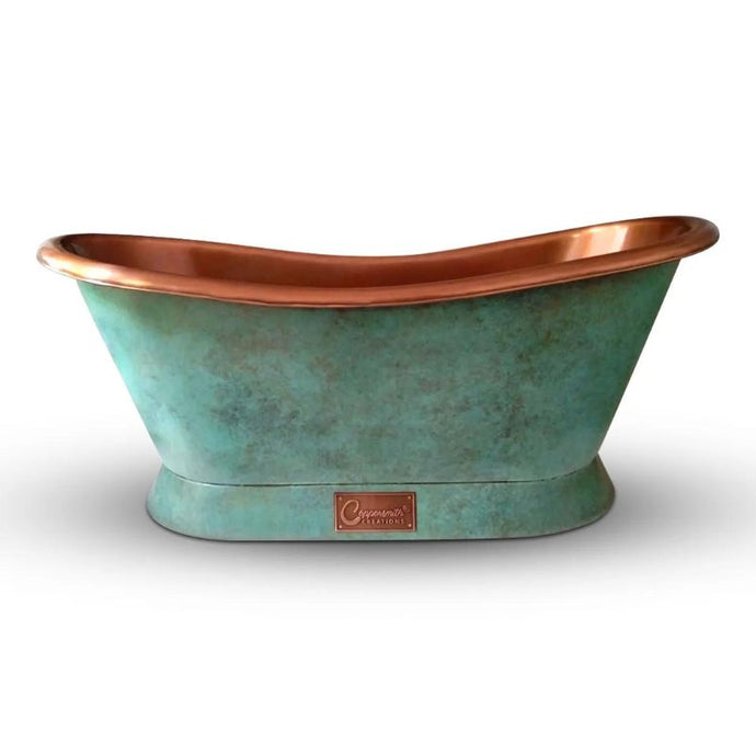 Coppersmith Creations Blue-Green Patina Antique Copper Bath, Roll Top Blue-Green Patina Copper Bathtub - 1700x690mm