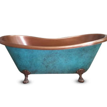 Load image into Gallery viewer, Coppersmith Creations Clawfoot Copper Bath, Roll Top Blue Patina Copper Bathtub - 1830x815mm
